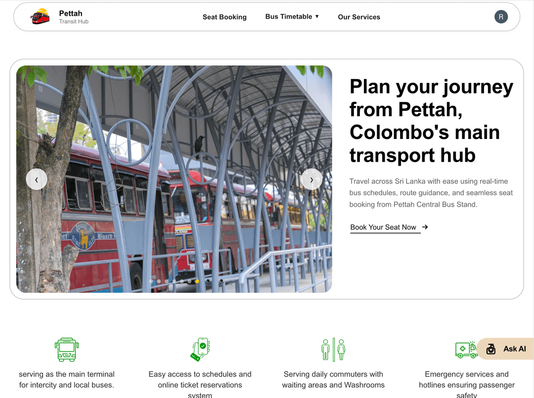 Pettah Transit Hub (Full Stack + AI)